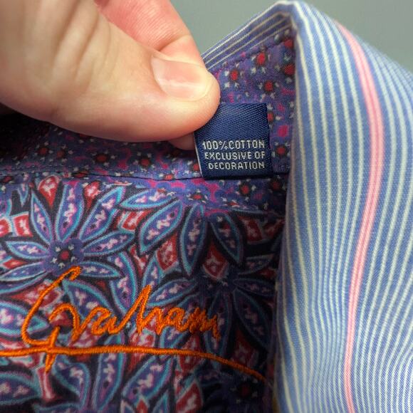 Robert Graham XL Button Up Shirt Blue Stripe Contrast Cuffs Funky - Picture 10 of 11